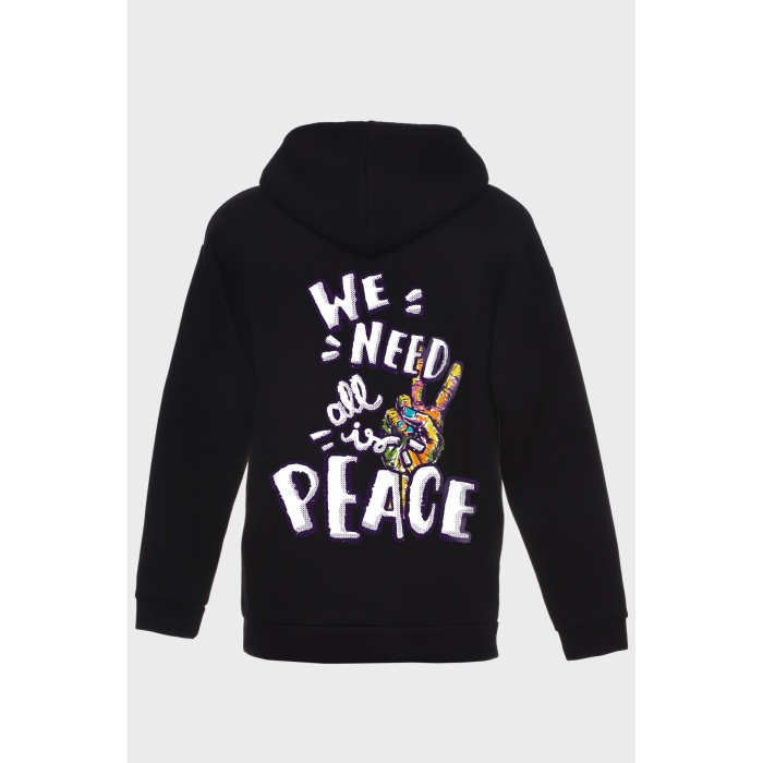 PEACE SIRT BASKILI  ÜÇ İPLİK SWEATSHIRT OVERSIZE HOODIE