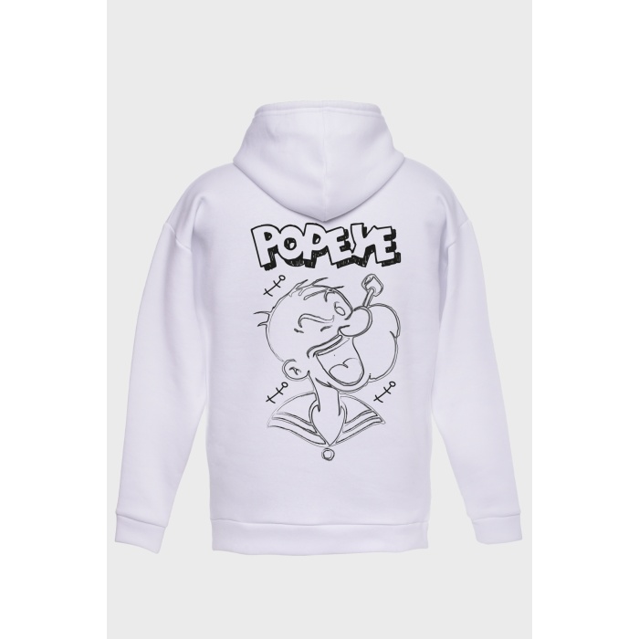 POPEYE SIRT BASKILI  ÜÇ İPLİK SWEATSHIRT OVERSIZE HOODIE