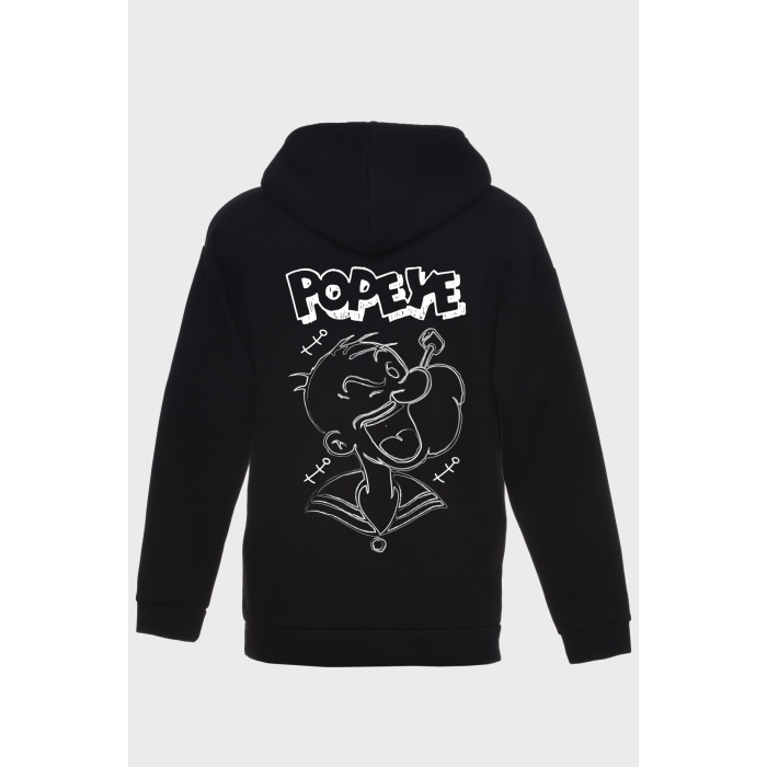 POPEYE SIRT BASKILI  ÜÇ İPLİK SWEATSHIRT OVERSIZE HOODIE