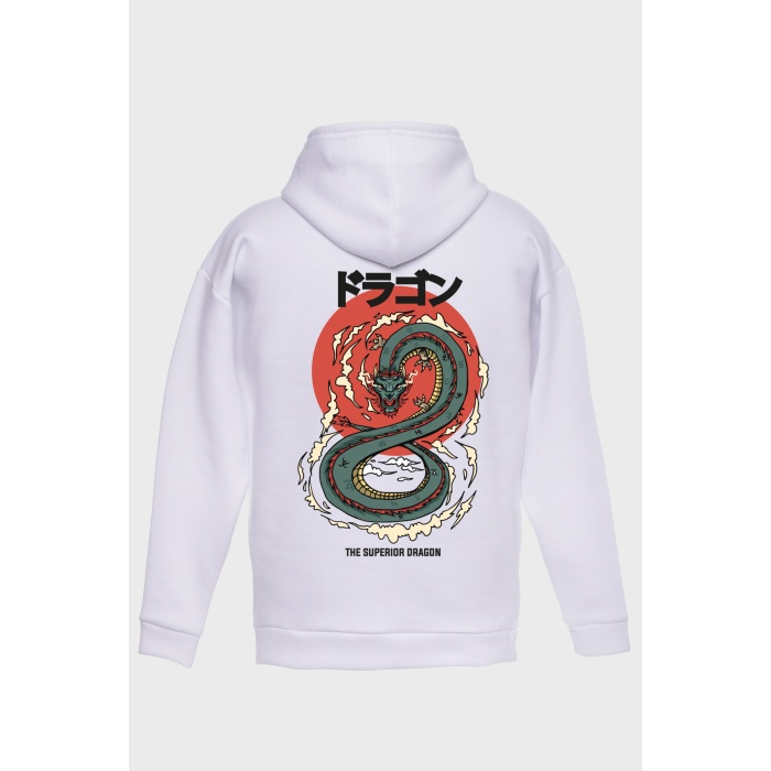 DRAGON SIRT BASKILI  ÜÇ İPLİK SWEATSHIRT OVERSIZE HOODIE