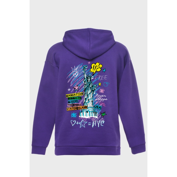 FREEDOM 2 SIRT BASKILI  ÜÇ İPLİK SWEATSHIRT OVERSIZE HOODIE