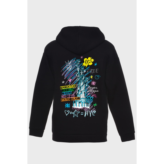 FREEDOM 2 SIRT BASKILI  ÜÇ İPLİK SWEATSHIRT OVERSIZE HOODIE