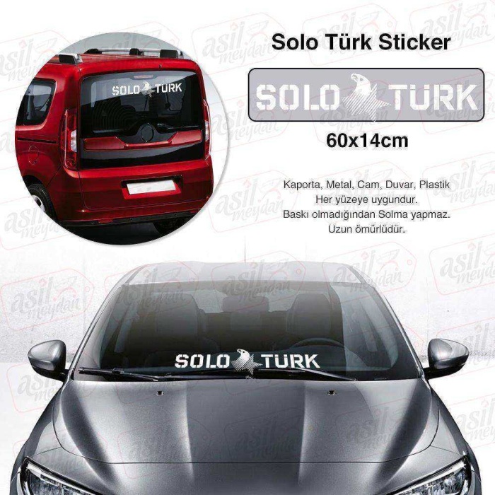 Solo Türk yazılı Beyaz Ön Cam Oto Sticker, Araba, Etiket, Çıkartma, Modifiye, Tuning, Arma