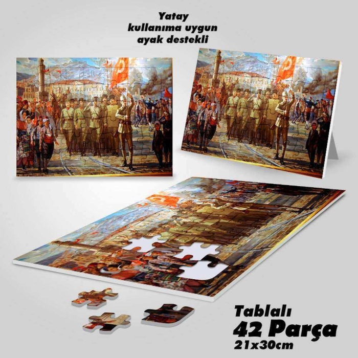 Asil Hobi Mustafa Kemal Atatürk - Kutlama- Zafer- Yapboz -Ayak Destekli Çerçeveli 42 Parça Puzzle