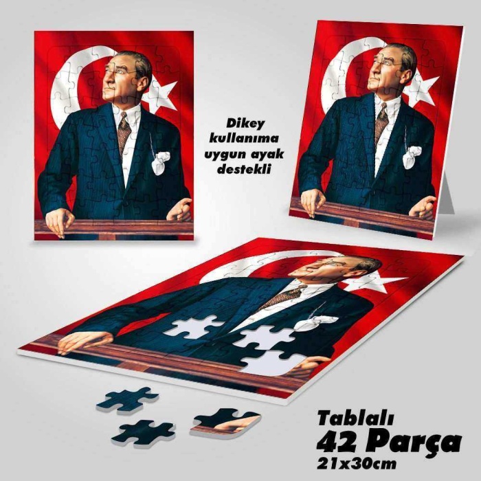 İstikbal Göklerdedir Mustafa Kemal Atatürk-Yapboz-Ayak Destekli Çerçeveli 42 Parça Puzzle