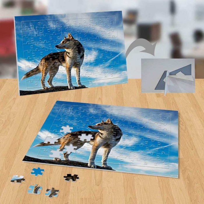 Mavi Gökyüzü Altından Vahşi Kurt 99 Parça Puzzle Yapboz-p034