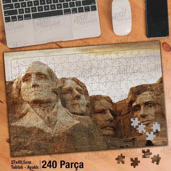 Asil Hobi Rushmore dağı - Ünlüler - Heykel -Sanat Yapboz - Ayak Destekli Çerçeveli 240 Parça Puzzle