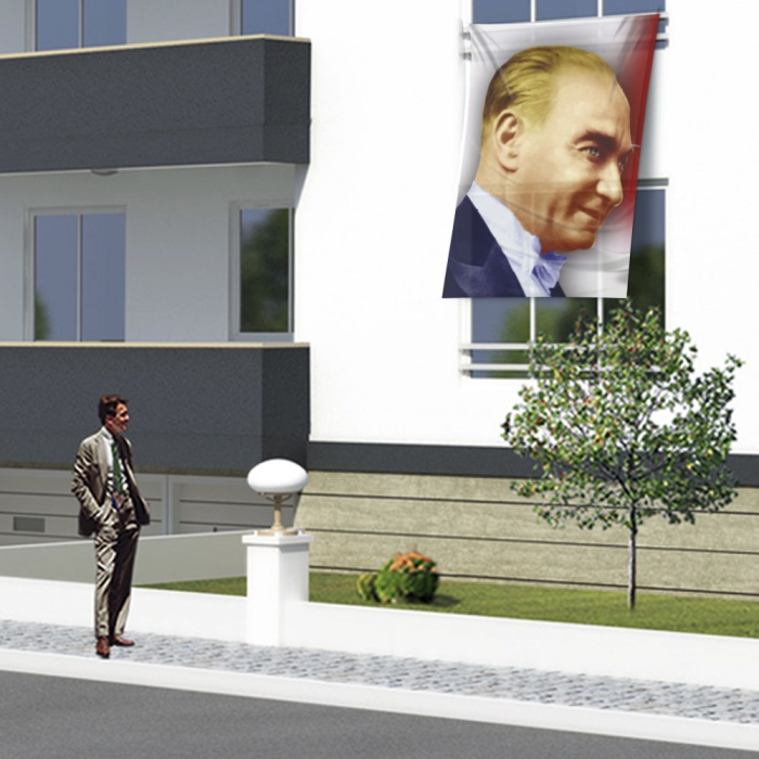 Mustafa Kemal Atatürk Yan Portre Poster Cephe Bayrağı ATA45