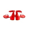 395 Hakiki Deri Bant Detaylı Kalın Topuk Ayakkabı Kırmızı