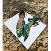Metal Toka Detaylı Saten Topuklu Ayakkabı Yeşil