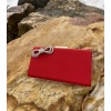 Zincirli Gold Kenarlı Geniş Uzun Fiyonklu Portföy Saten Kumaş Çanta Kırmızı