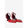 Metal Toka Detaylı Saten Topuklu Ayakkabı Kırmızı