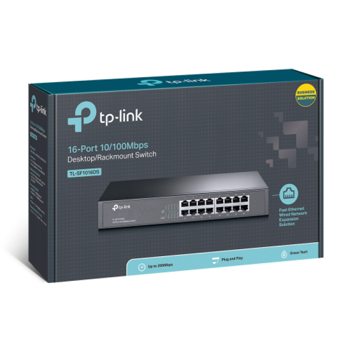 TP-LINK TL-SF1016DS, 16 Port, MegaBit, Metal Kasa, Yönetilemez, Masaüstü/Rackmount Switch