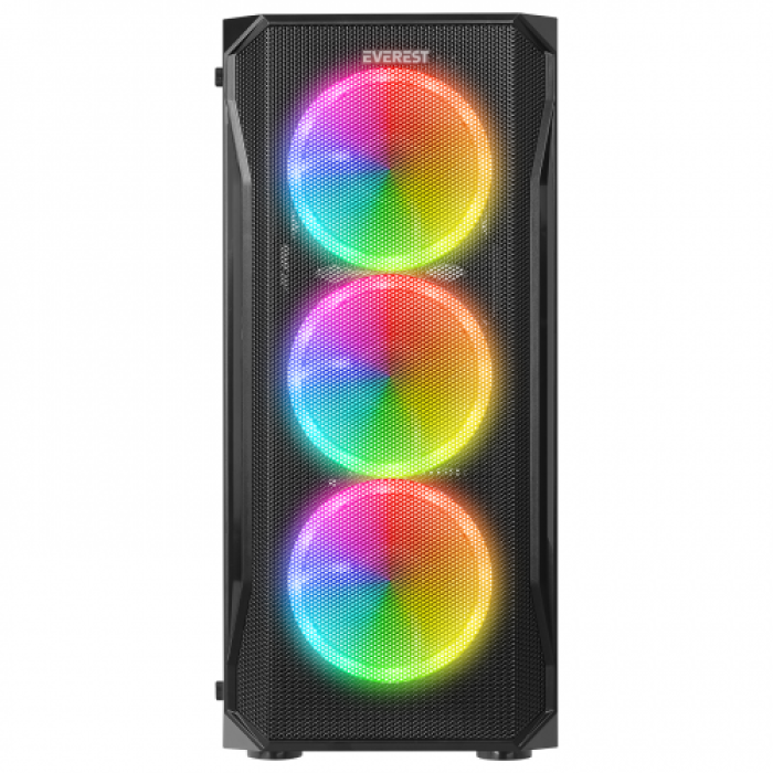 EVEREST X-RACER, Mesh, 600W (Peak), 4x12cm RGB Fan, Temperli Cam Yan Panel, ATX, GAMING KASA