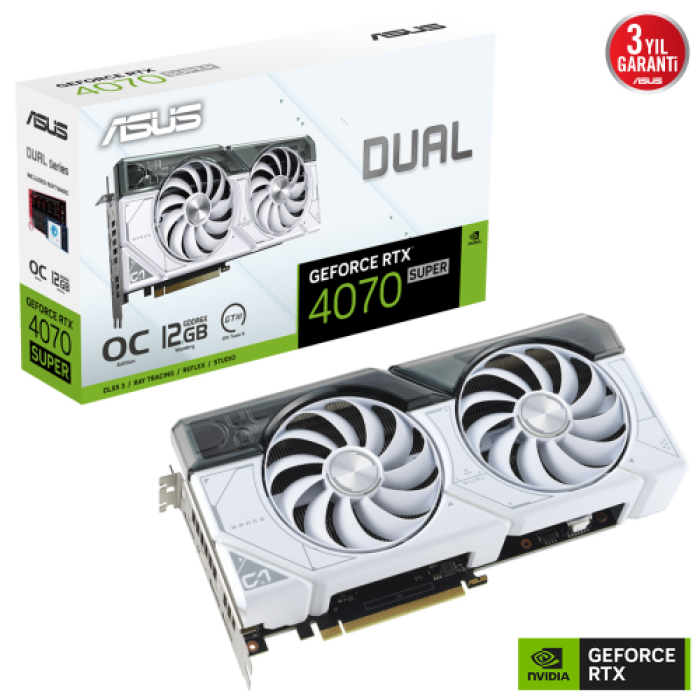 ASUS DUAL-RTX4070S-O12G-WHITE, 12Gb, 192Bit, GDDR6X, 1xHDMI, 3xDP GAMING Ekran Kartı