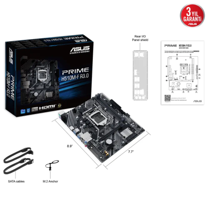 ASUS PRIME H510M-F R3.0, 2xDDR4, M.2, HDMI, 10-11.Nesil, LGA1200 Soket, Anakart