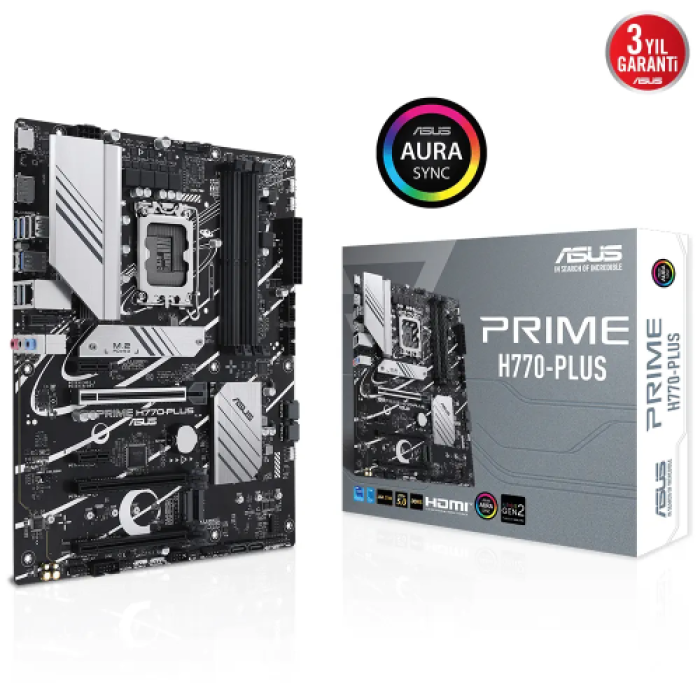 ASUS PRIME H770-PLUS, 4xDDR5, 3x M.2, HDMI, DP, Type-C, 12-13.Nesil, LGA1700 Soket, Anakart