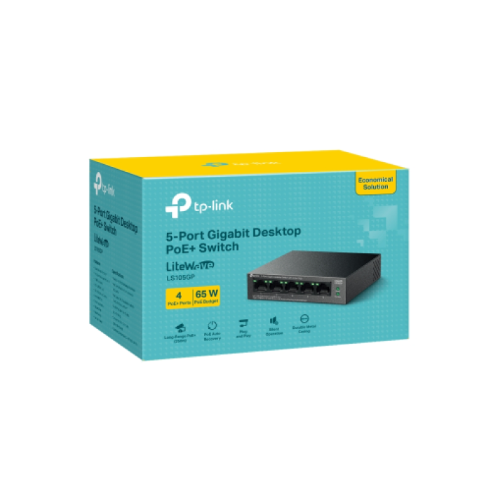 TP-LINK LS105GP, Green Tech, 5 Port, GigaBit,  4 Port POE, Metal Kasa, 65W, Yönetilemez, Masaüstü Switch