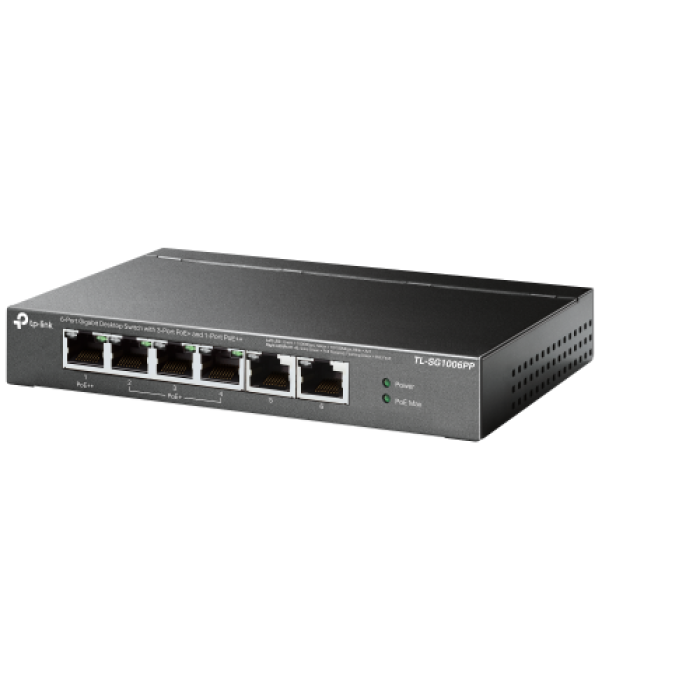 TP-LINK TL-SG1006PP 6 Port, GigaBit, Metal Kasa, 4 Port PoE, 64W, Yönetilemez, Masaüstü Switch