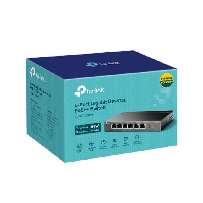 TP-LINK TL-SG1006PP 6 Port, GigaBit, Metal Kasa, 4 Port PoE, 64W, Yönetilemez, Masaüstü Switch