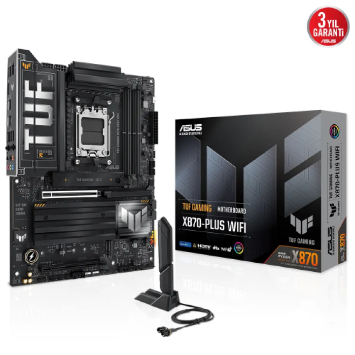 ASUS TUF GAMING X870-PLUS WIFI, 4xDDR5, 4xM.2, HDMI, DP, Type-C, Wi-Fi 7, Bluetooth v5.4, AMD Ryzen 9000-8000 ve 7000 Serisi, AM5 Soket Anakart