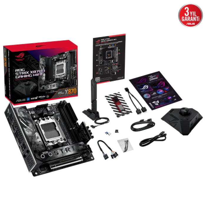 ASUS ROG STRIX X870-I GAMING WIFI, 2xDDR5, 2xM.2, HDMI, DP, Type-C, Wi-Fi 7, Bluetooth v5.4, Mini ITX, AMD Ryzen 9000-8000 ve 7000 Serisi, AM5 Soket Anakart