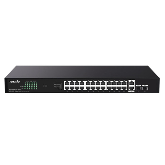 Tenda TEG1128P-24-410W 24 Port Poe+ 10-100-1000 2 Port SFP 2 Port Uplink Switch Çelik Kasa