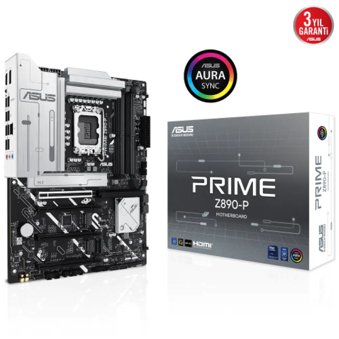 ASUS PRIME Z890-P, 7600MHz, 4xDDR5 4x M.2, HDMI, DP, Type-C, Intel Core Ultra CPU(Seri 2), LGA1851 Soket Anakart