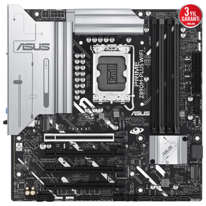 ASUS PRIME Z890M-PLUS WIFI, 7600MHz, 4xDDR5 3x M.2, HDMI, DP, Type-C, Wi-Fi 7, Bluetooth 5.4, Intel Core Ultra CPU(Seri 2), LGA1851 Soket, Gaming Anakart