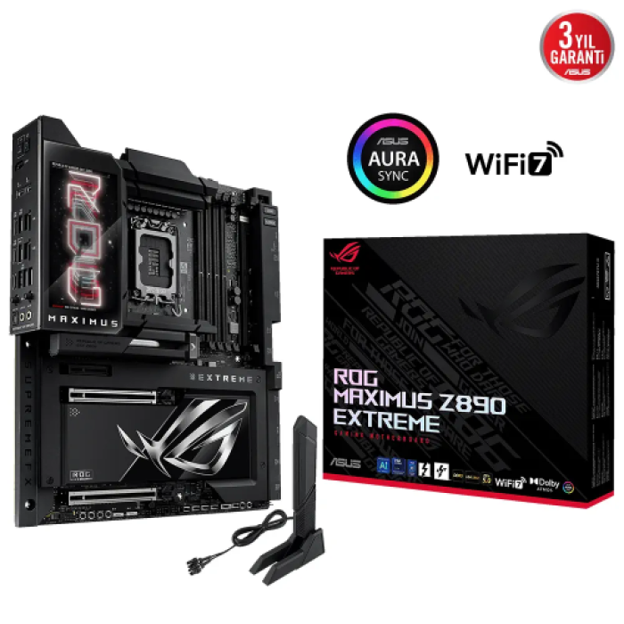 ASUS ROG MAXIMUS Z890 EXTREME, 8800MHz, 4xDDR5,  6x M.2, HDMI, 2xThunderbolt, 5xType-C, Wi-Fi 7, Bluetooth 5.4, Intel Core Ultra CPU(Seri 2), LGA1851 Soket, ARGB Gaming Anakart