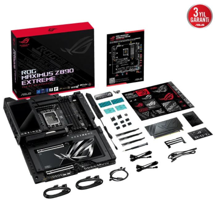 ASUS ROG MAXIMUS Z890 EXTREME, 8800MHz, 4xDDR5,  6x M.2, HDMI, 2xThunderbolt, 5xType-C, Wi-Fi 7, Bluetooth 5.4, Intel Core Ultra CPU(Seri 2), LGA1851 Soket, ARGB Gaming Anakart