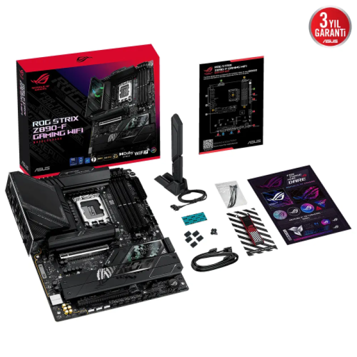 ASUS ROG STRIX Z890-F GAMING WIFI, 8600MHz, 4xDDR5, 5x M.2, HDMI, DP, 2xThunderbolt, 4xType-C, Wi-Fi 7, Bluetooth 5.4, Intel Core Ultra CPU(Seri 2), LGA1851 Soket, Gaming Anakart