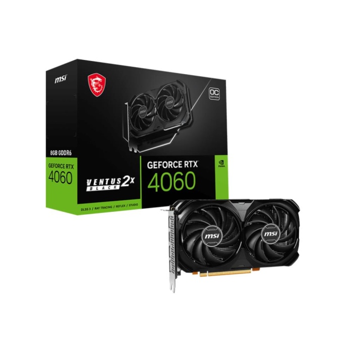 Msi GeForce RTX4060 VENTUS 2X BLACK 8GB OC GDDR6 DLSS 3 128 Bit Ekran Kartı