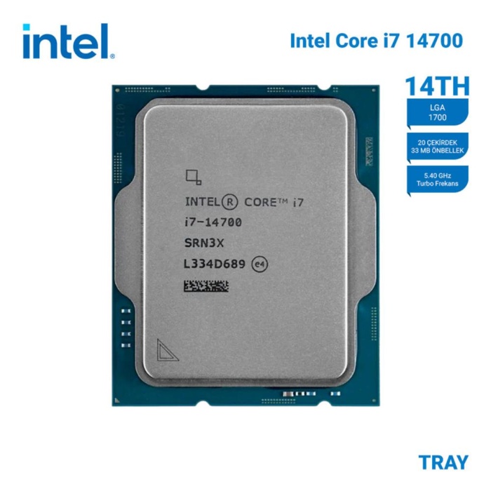 Intel Core i7 14700 TRAY 2.1GHz 20 Çekirdek 33MB Akıllı Önbellek Soket 1700 Kutusuz İşlemci