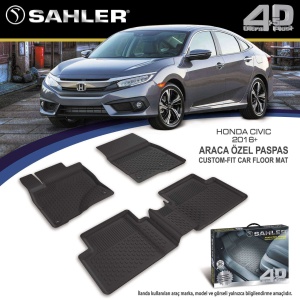 Sahler Honda Civic  Sedan /Hb 2016-2021  4.5D Havuzlu Paspas Siyah