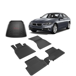 BMW 5 Seri  F10  2013-2016 4.5D Havuzlu Paspas ve Rizline 3D Bagaj Havuzu Siyah