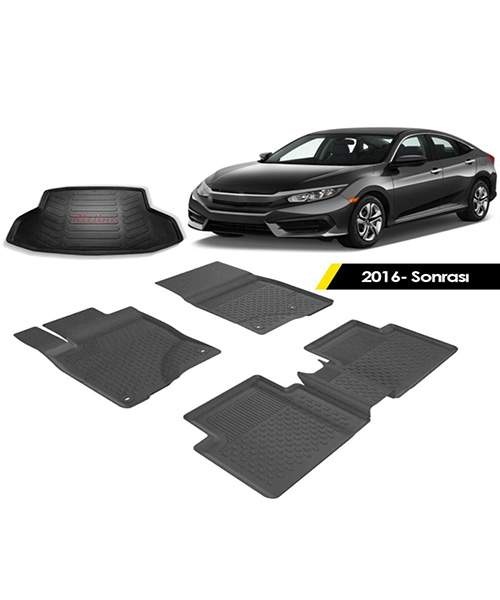 Honda Civic Sedan  2016-2021 Sahler 4.5D Paspas Rizline 3D Bagaj Havuzu Set