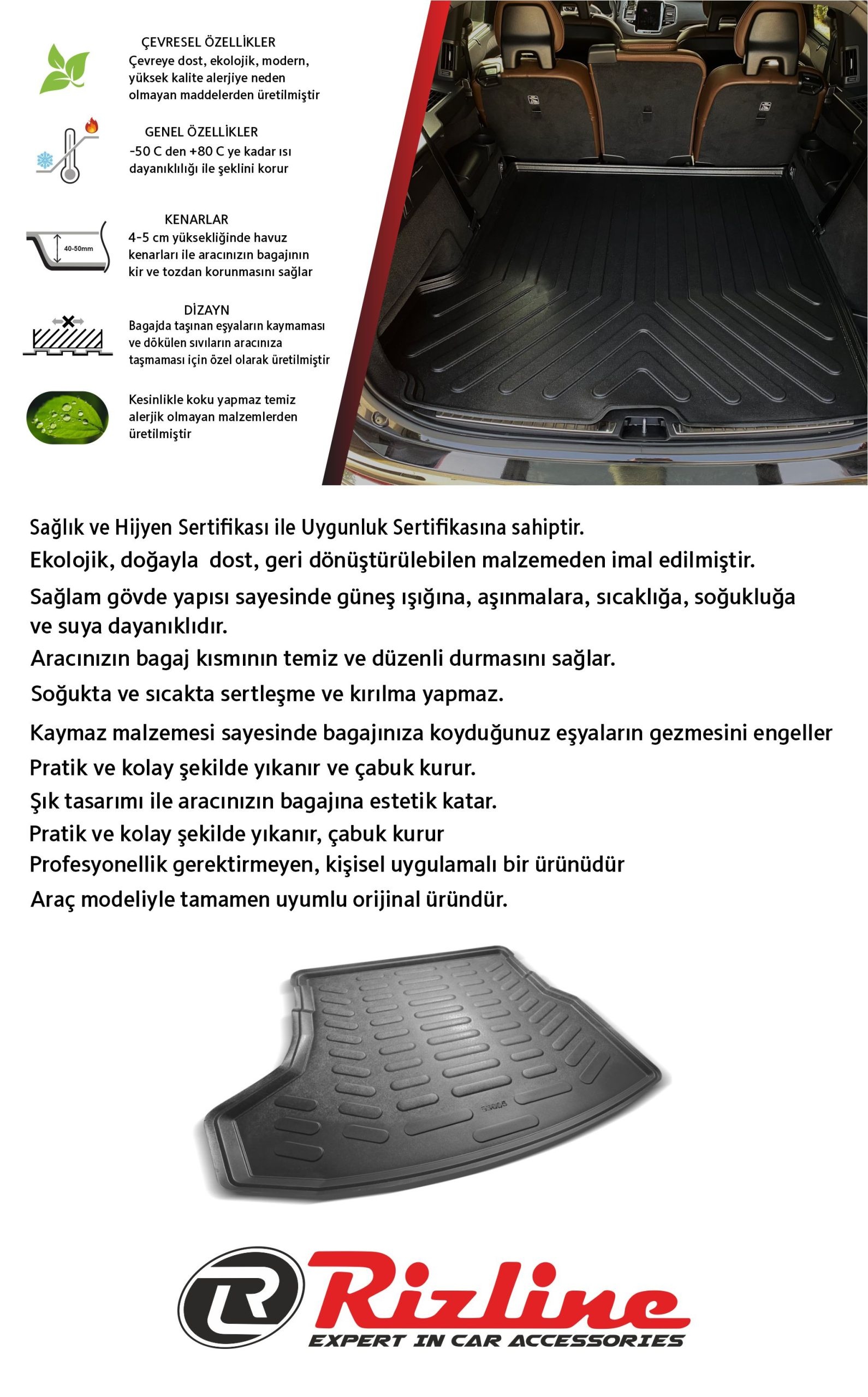 Hyundai Getz  2002-2011 Rizline 3D Havuzlu Paspas ve Bagaj Havuzu Set