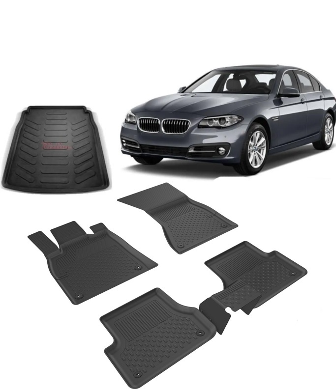 BMW 5 Seri  F10  2013-2016 4.5D Havuzlu Paspas ve Rizline 3D Bagaj Havuzu Siyah