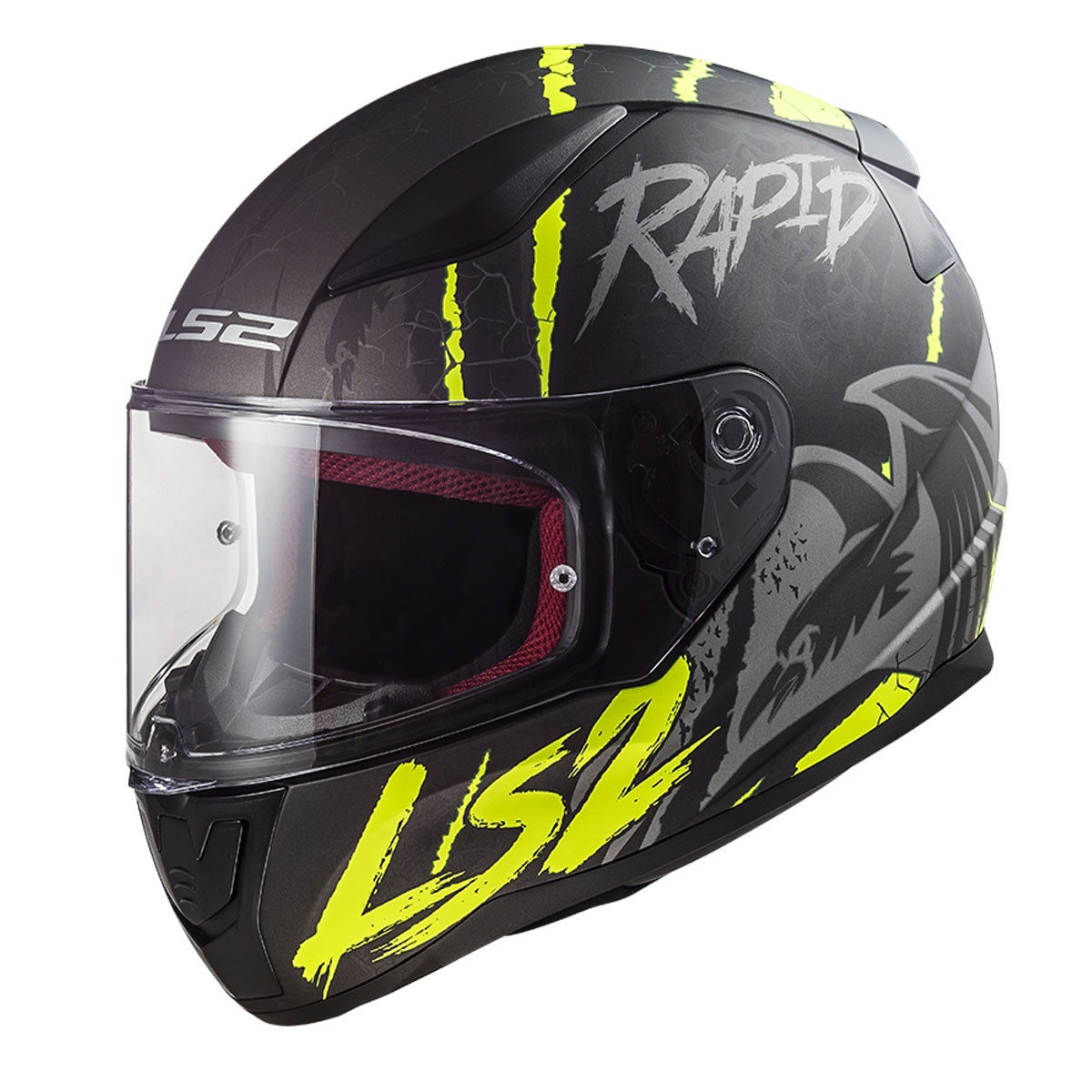 LS2 RAPID RAVEN MAT SİYAH-GRİ-NEON SARI KASK L