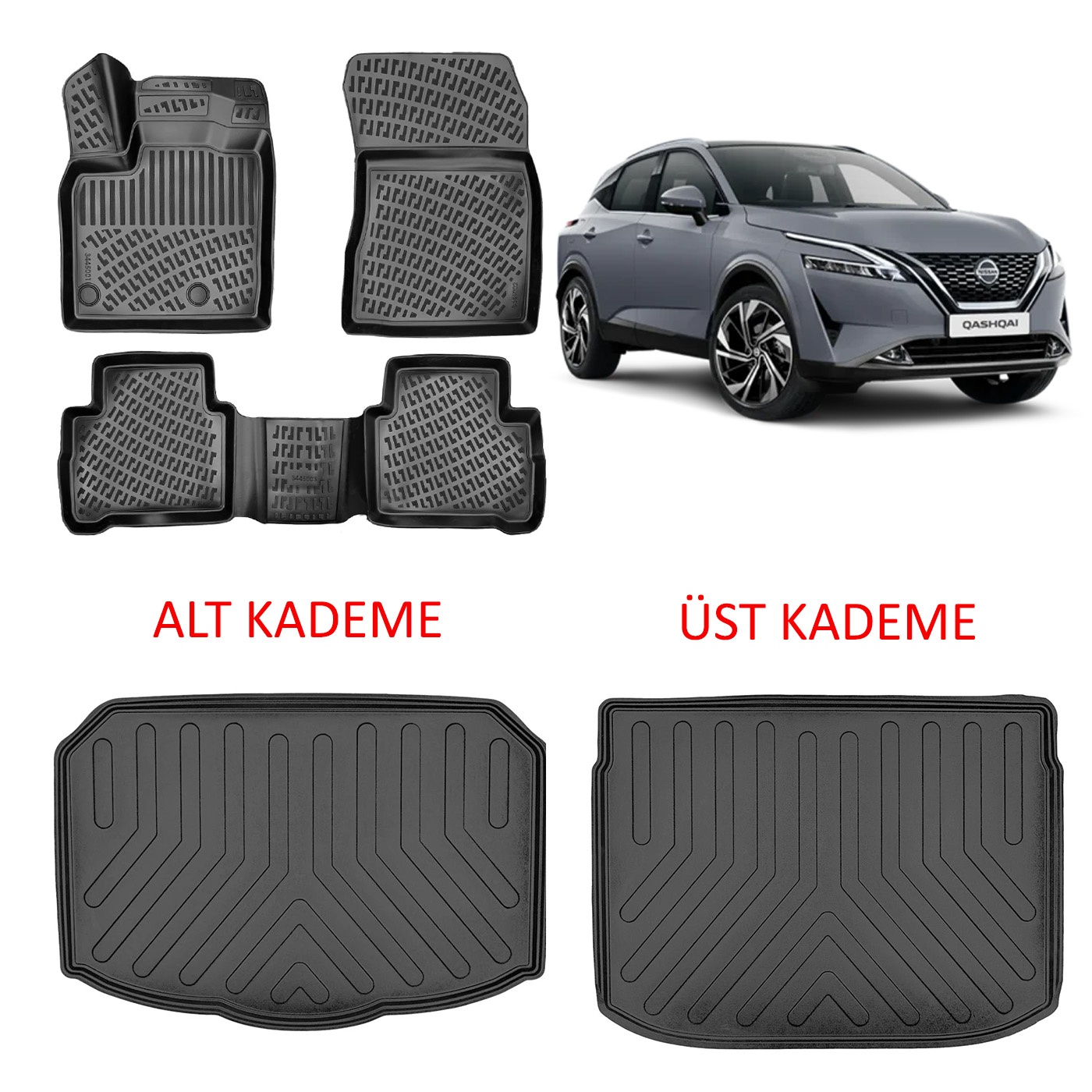 Rizline Nissan Qashqai 2022 +  3D Havuzlu Paspas ve  Bagaj Havuzu Set Siyah