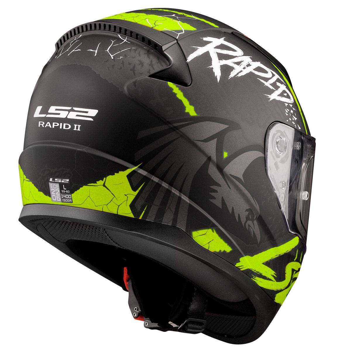 LS2 RAPID 2 RAVEN MAT SİYAH-GRİ-NEON SARI KASK L