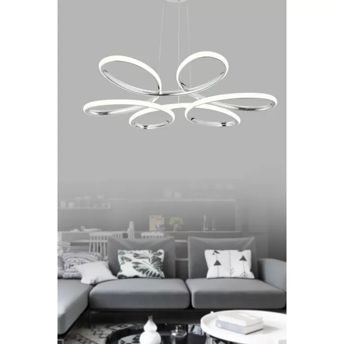 BAHAR AVİZE Papatya Krom Modern Sarkıt Led Avize Salon Mutfak Oda Hol Ledli Avize BHR099