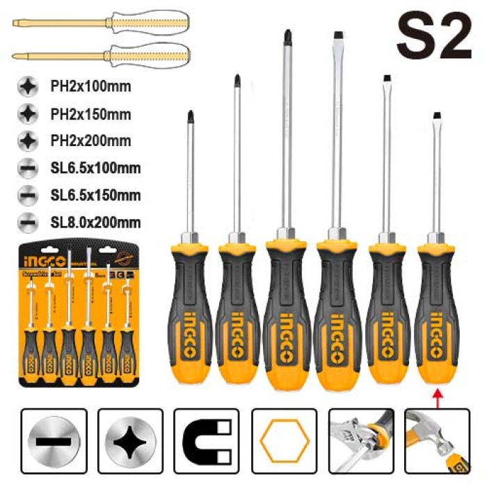 Ingco Endüstriyel 6lı Darbeli Tornavida Seti ING-HSGT680608