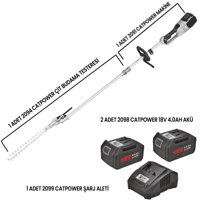 Catpower 2094 Şarjlı 4.0 Ah Çift Akülü Multi Çit Budama Makinesi