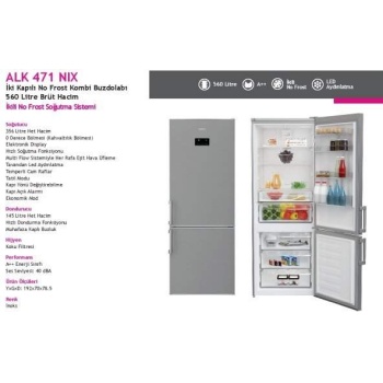 ALTUS AL-471 NIX 560 LT NO-FROST KOMBİ BUZDOLABI INOX