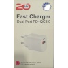 20W FAST CHARGER DUAL PORT PD+QC3.0 ŞARJ ADAPTÖRÜ KAFA