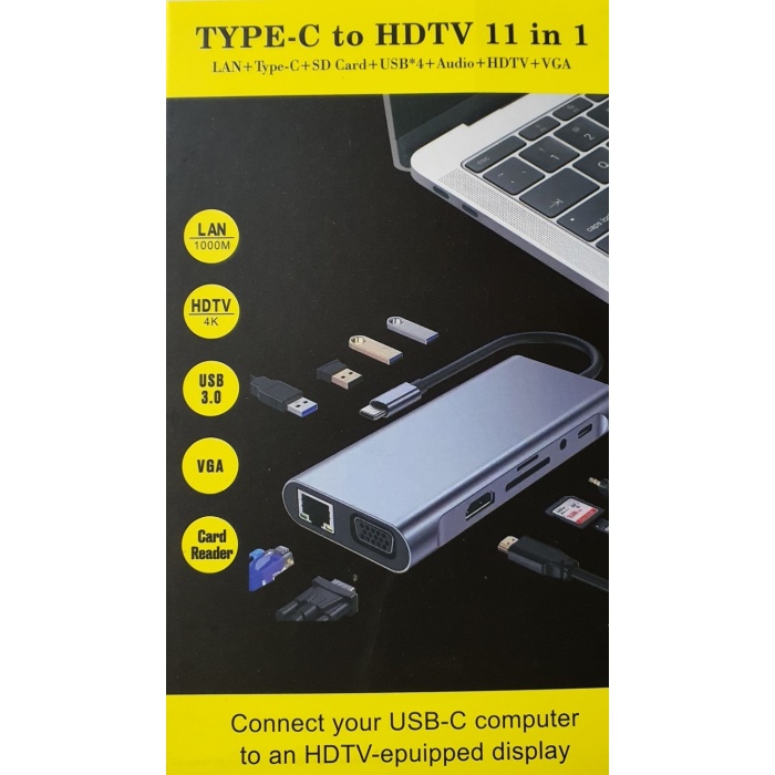 11 İN 1 1 GİGABİT TYPE C HUB (LAN/VGA/HDTV/TF/SD/AUDİO/TYP-C