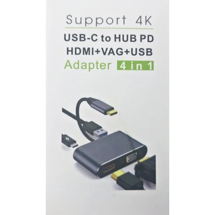 4 İN 1 USB-C TO HUB PD HDTV+VGA+USB ADAPTÖR 4K