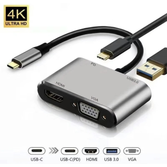 4 İN 1 USB-C TO HUB PD HDTV+VGA+USB ADAPTÖR 4K